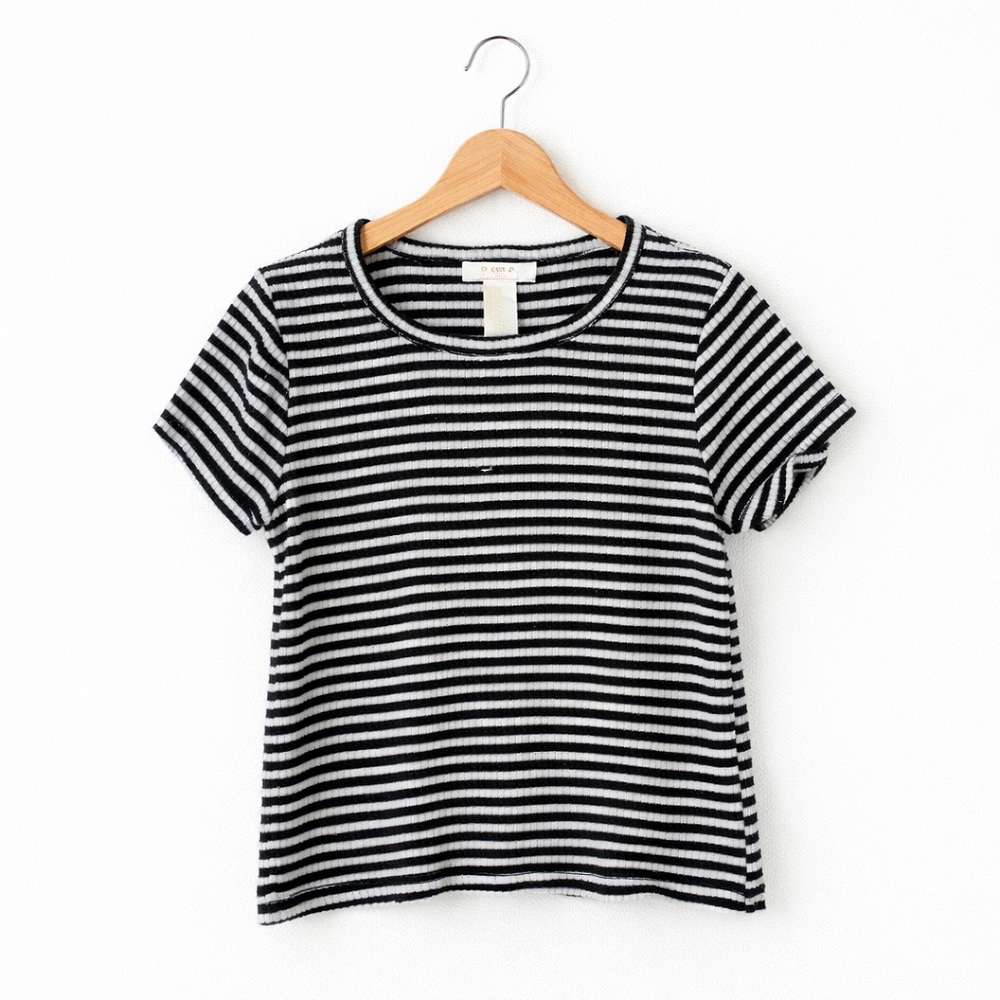 Forever 21 Girls Black White Striped Tee Size 5/6 Stretch Short Sleeve Top